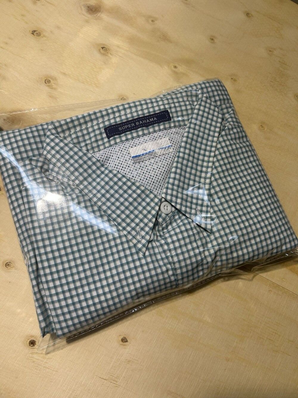 As-Is XXL Columbia PFG Super Bahama Men's Green White Check Woven Long Sleeve